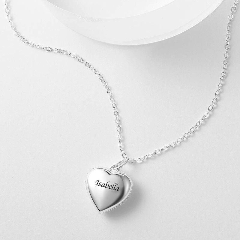 Engraved Heart Photo Locket Necklace, Personalized Picture Silver Pendant, Gold fill, Mother's Day Gift Ideas, Present For Mom