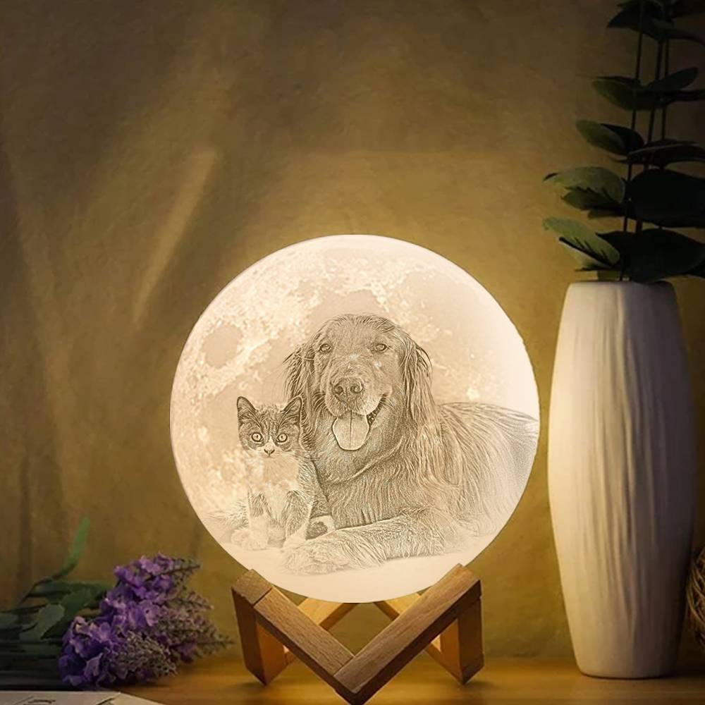 Custom 3D Moon Lamp, Personalized Gift With Your Photo, Desk Light, 3 Colors With Stand, Rechargeable, Birthday, Anniversary, Wedding Ideas