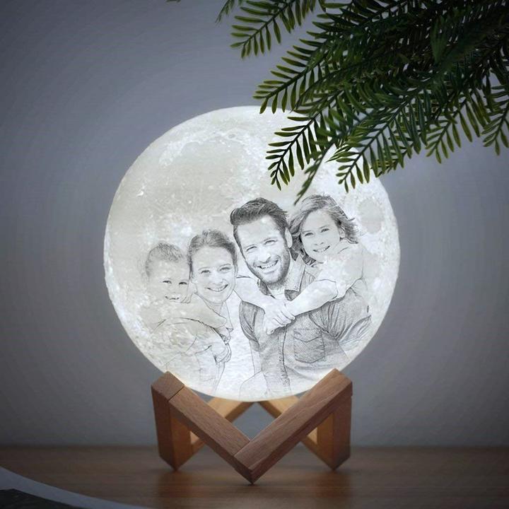 Custom 3D Moon Lamp, Personalized Gift With Your Photo, Desk Light, 3 Colors With Stand, Rechargeable, Birthday, Anniversary, Wedding Ideas