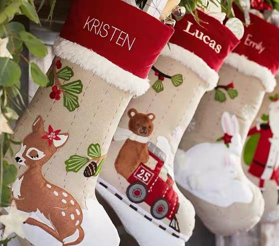 Personalized Christmas Stockings with Name, Embroidered Burlap Stocking, Custom Xmas Ornament for Family Decorations Holiday Gift