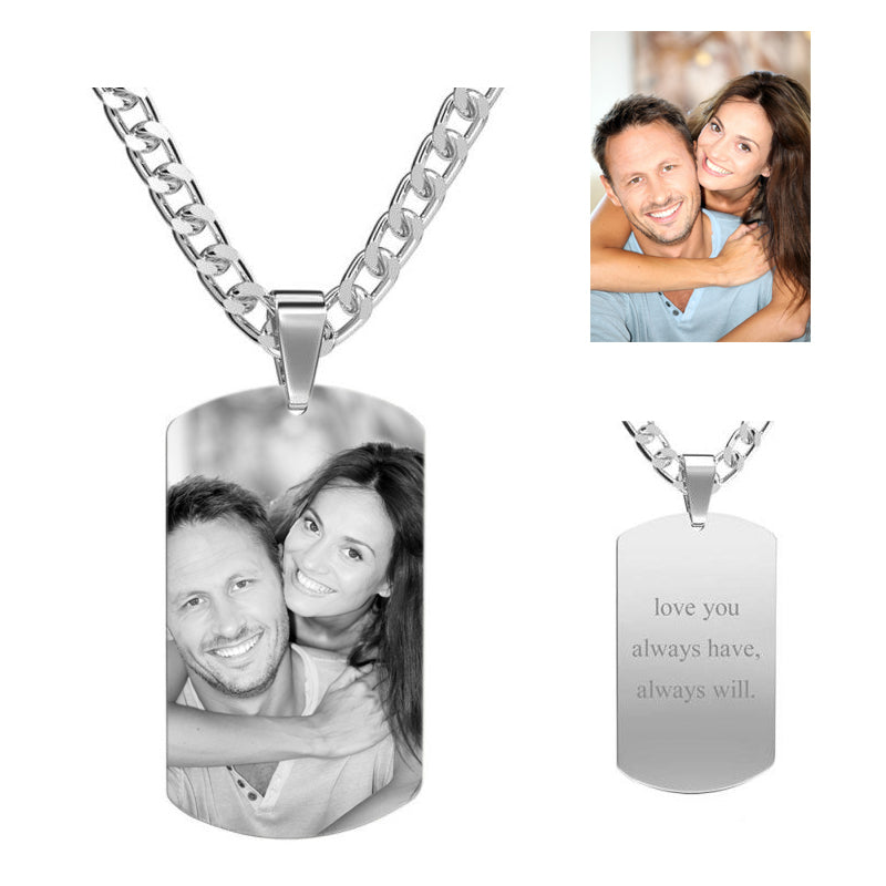Personalized Photo Men's Necklace, Picture Tag Name Rectangle, Engraved Name Necklace, Birthday, Anniversary Gifts For Husband, Boyfriend