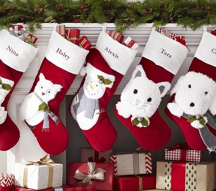 Christmas Personalized Velvet Stockings with Name, Embroidered Tartan Plaid Stocking, Custom Xmas Presents, Christmas 2021 Ornament Decor