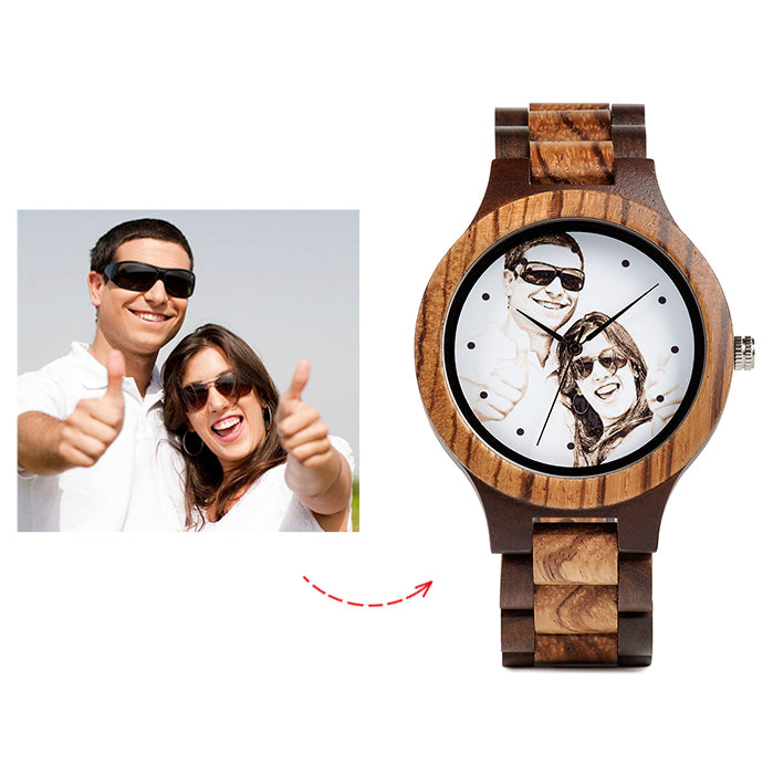 Personalized Photo Ebony Watch for Men/Boy, Picture Name Engraved Natural Ebony Strap Watch, Gift for Birthday, Father's Day Gifts
