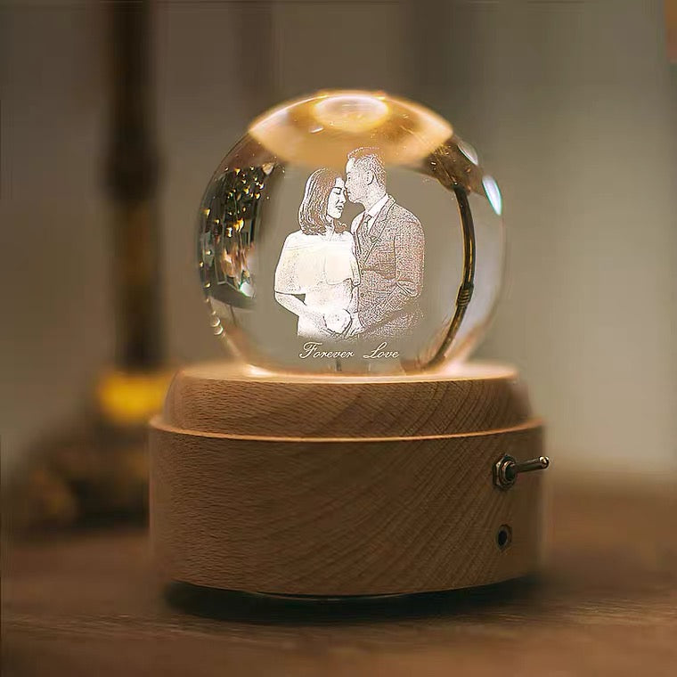 GetUSCart- Projection LED Light-3D Crystal Ball Music Box Luminous Rotating  Musical Box-Wood Base Best Gift for Birthday Christmas (Galaxy)