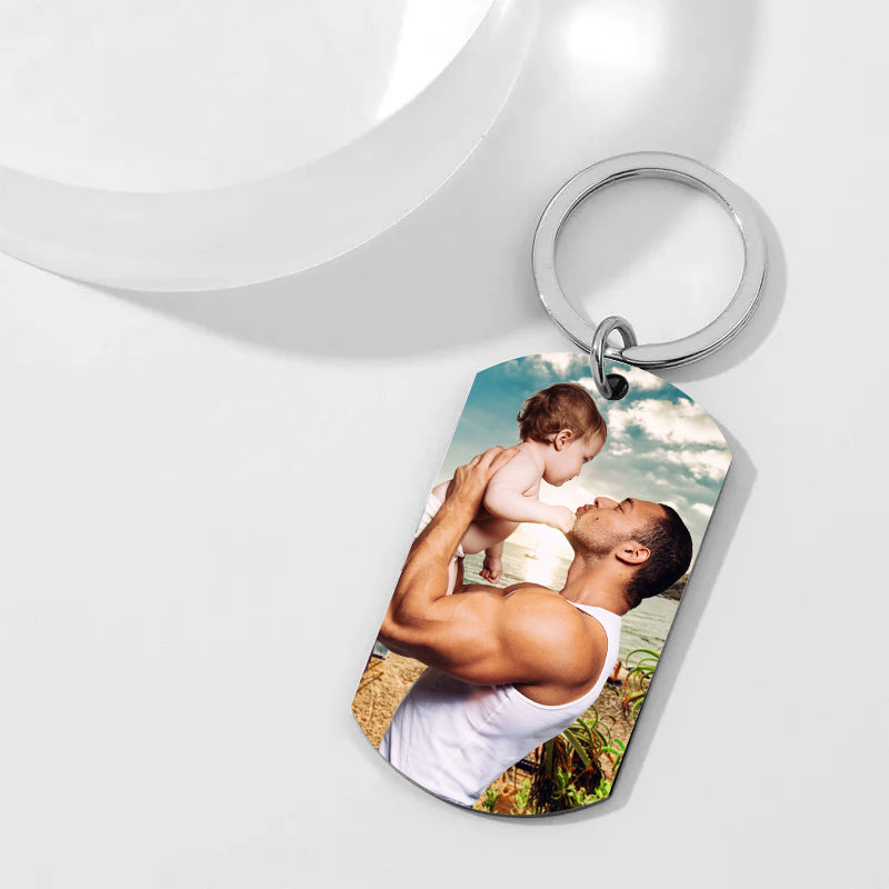 Personalized Photo Tag Key Chain with Engraving, Stainless Steel Keychain with Custom Picture