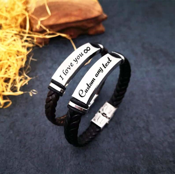 Personalized Men Leather Bracelet, Custom Name Engraved Bracelet, Braided Leather Bangle, Birthday Anniversary Gifts For Father, Boyfriend