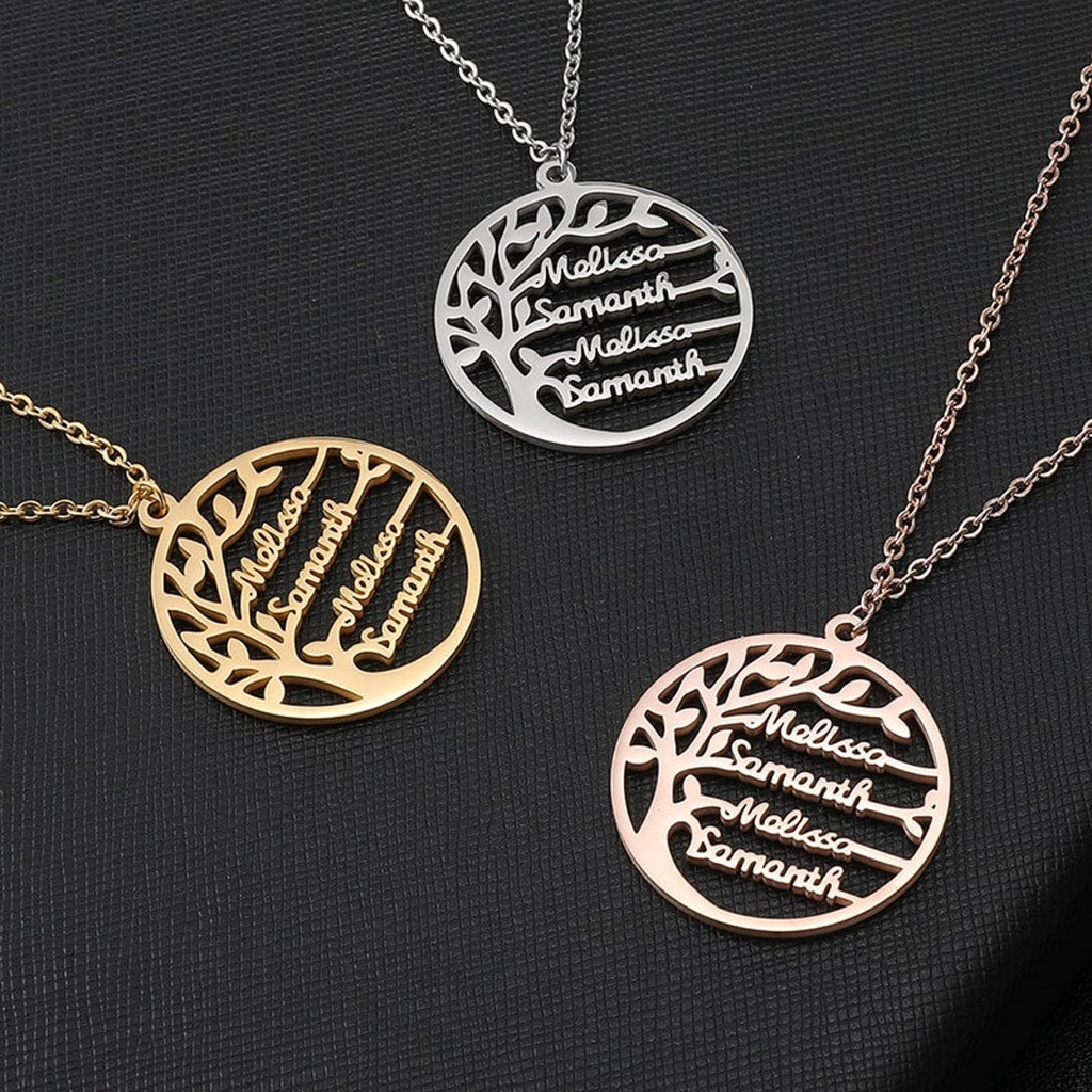 Name Necklace Family Tree with 1-4 Names, Family Gift, Family Name Necklace, Birthday Anniversary Gift For Mom, Girlfriend, Baby& Kids
