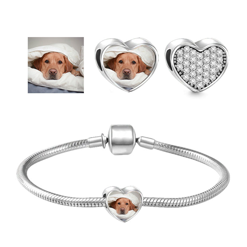 Personalized Heart Forever Photo Charms, Fit Pandora Bracelet, Custom Picture Charms Pendant, Birthday, Anniversary Gifts, For Pet Lovers