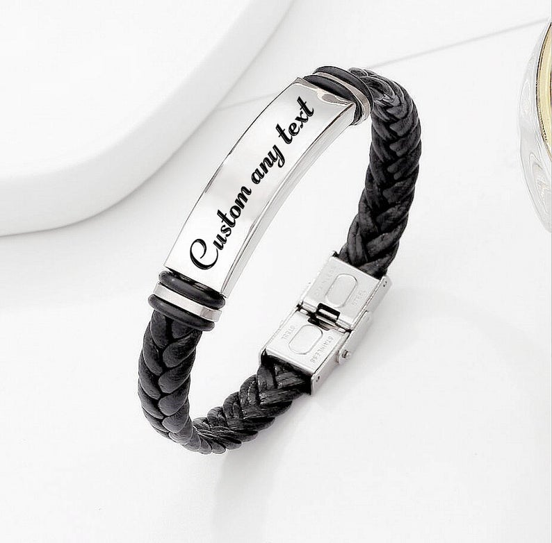 Braided Leather Bracelet With Actual Handwriting | Rugged Gifts